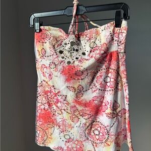 Floral Halter Top with Crochet Detail